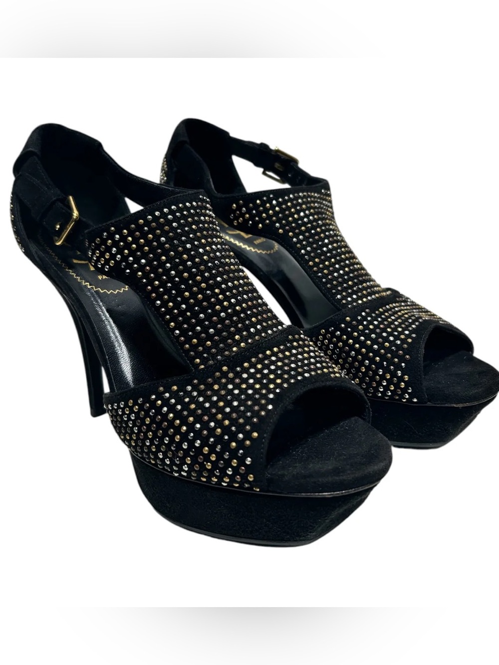 Yves Saint Laurent Black Suede Studded Platform Heels